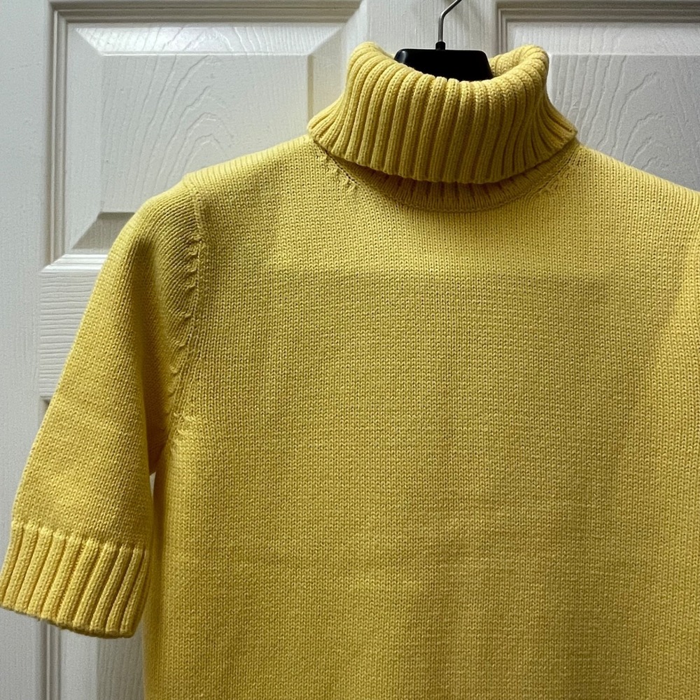 Lauren Ralph Lauren Turtleneck Sweater Women's M Yellow Ribbed Cotton Logo‎